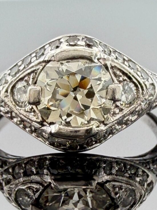 The Unbranded Brand Jewelry - Art Deco Style Platinum Old European Cut Diamond Ring SI1 J Size 5.25